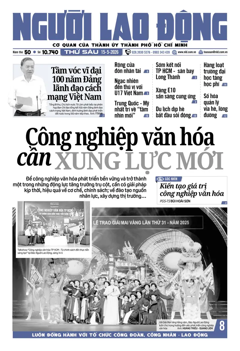Bìa Báo Người Lao Động số ra ngày 15-5