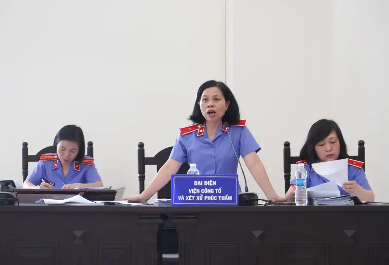 Đại diện Viện công tố và kiểm sát xét xử phúc thẩm tại Hà Nội nêu quan điểm, đề nghị mức án đối với các bị cáo