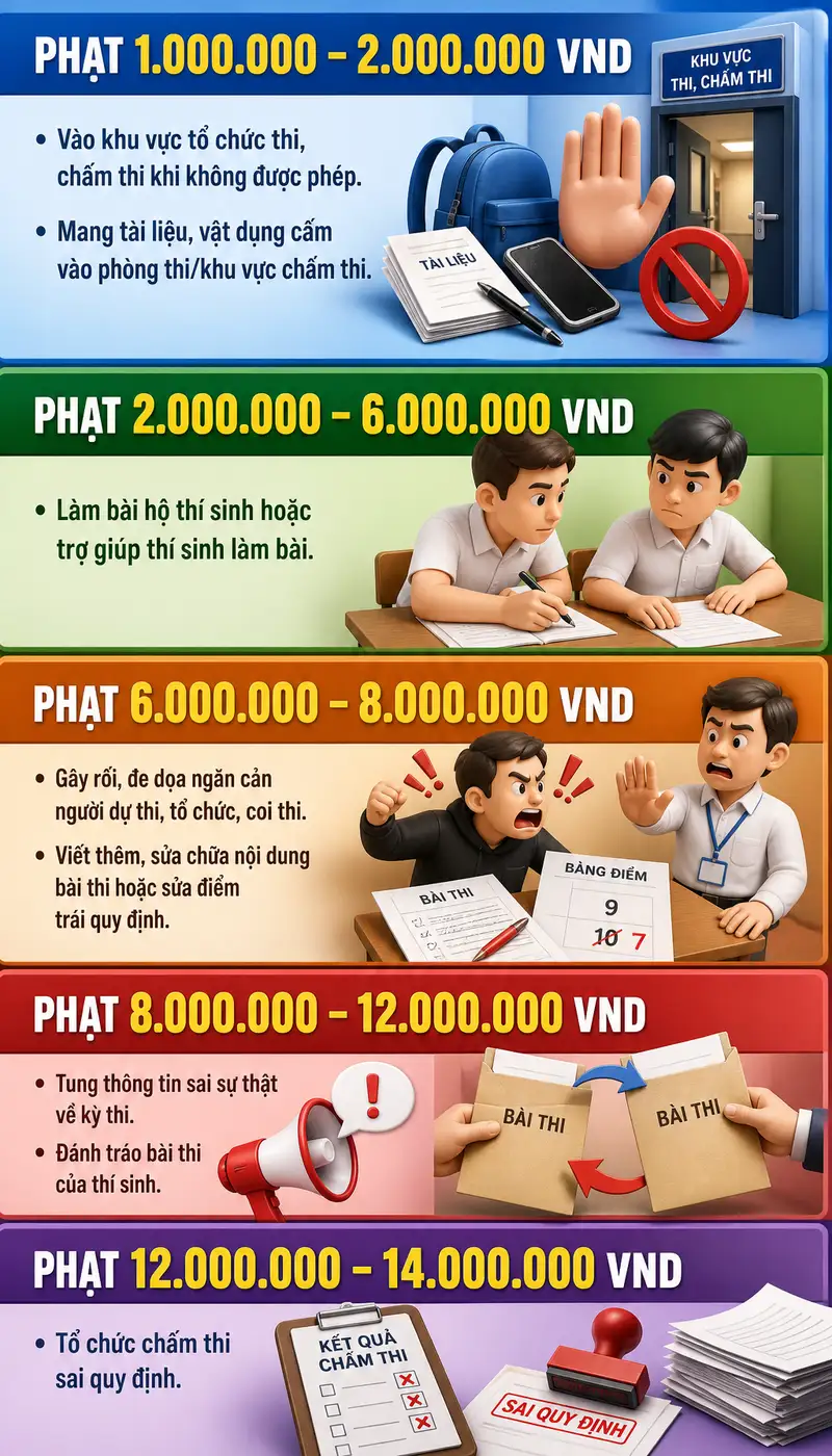 Infographic quy định mức phạt vi phạm hành chính trong thi cử