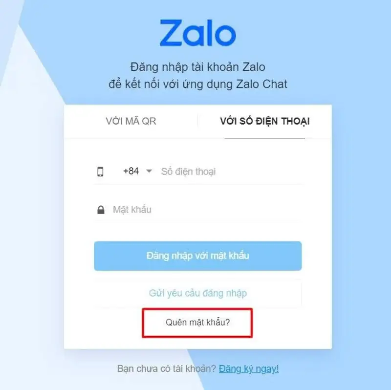 Giao diện đăng nhập Zalo