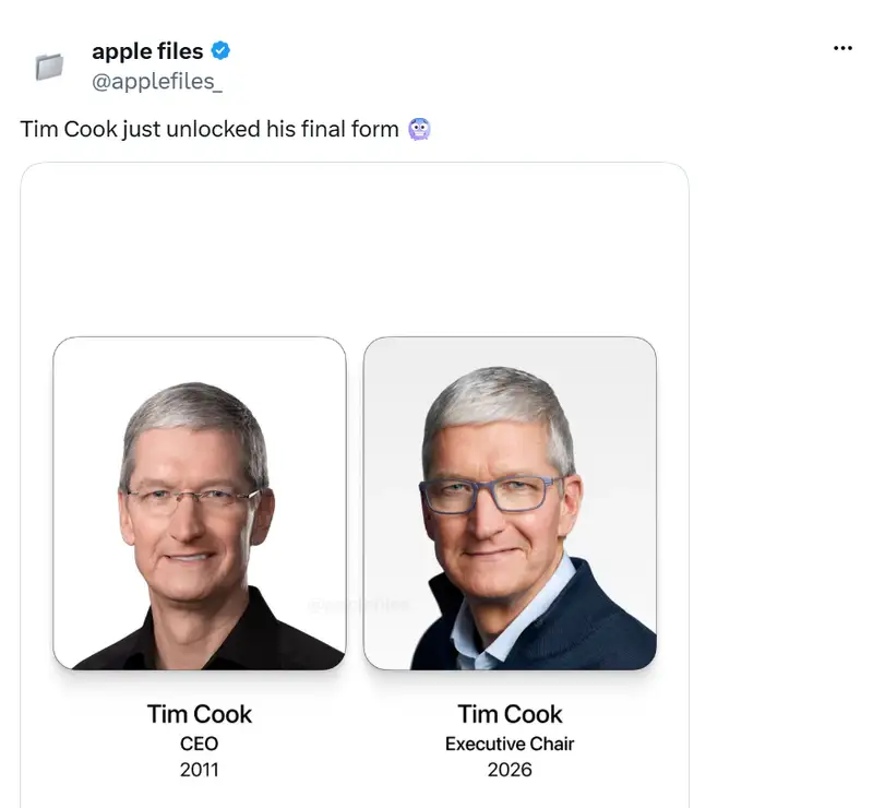Tim Cook năm 2011 và 2026
